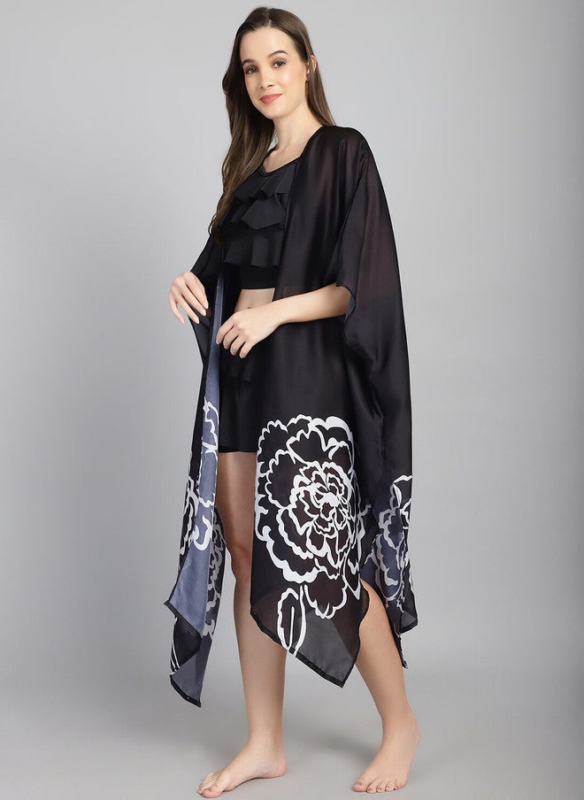 CUKOO Floral Long Slit Swimwear Cover up Top - Image 4